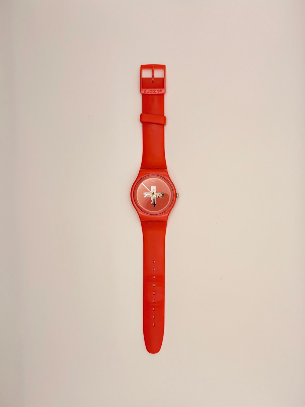 Swatch Swiss Red Skeleton Cutout Gear Watch / New Battery! (Swatch New Gent)